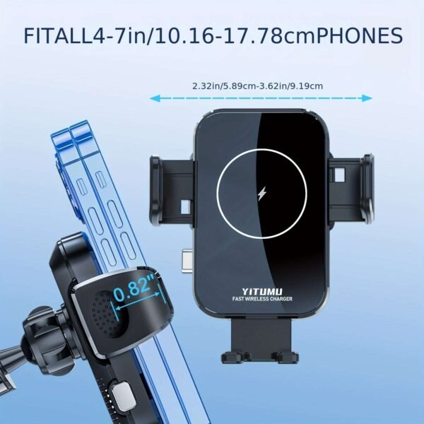 Wireless Car Charger, 15W Qi Fast Charging Dashboard Car Charger Phone Holder, Compatible with iPhone 14 13 12 11, Samsung S23 S22 S21 S20, etc.