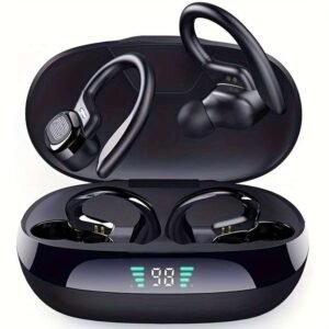 True Wireless Earbuds, TWS Earphones with Mic, Sport Earhook Headset, Stereo In Ear Headphones with LED Display Charing Case