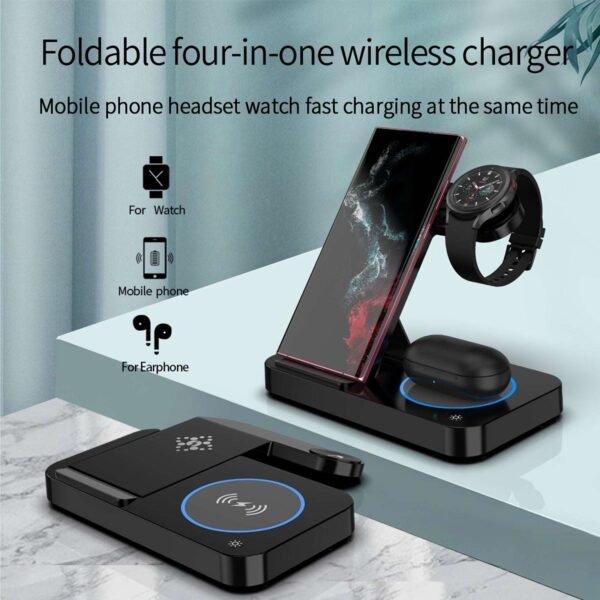 Wireless Charging Station For Samsung And Android Multiple Devices 4 In 1 Foldable Fast Wireless Charger Dock Stand For Phone Galaxy Z Flip 4/3 Z Fold S23 S22 S20 Ultra, Galaxy Watch 5/4/3 Galaxy Buds