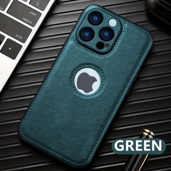 Logo View Compatible With IPhone 15/14/13/12 Pro Max Case Slim Premium Vegan Leather Classic Luxury Elegant Thin Cover, Shockproof Full Protection