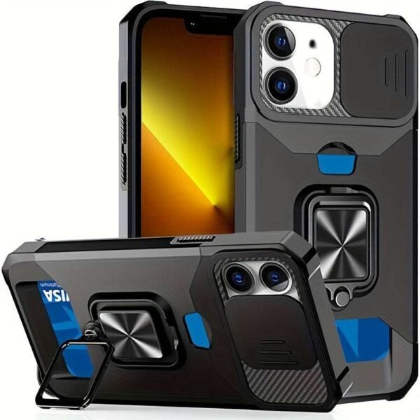 Shockproof Hard Phone Case With Metal Stand And Card Slot For IPhone 15 Pro Max 14 Pro Max 13 Pro Max 12 Pro Max 11 Pro Max