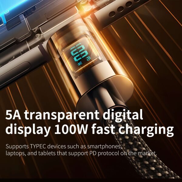 PD100W Digital Readout Data Cable Fast Charge 5A Double-head Type-c Cable For Iphone Android