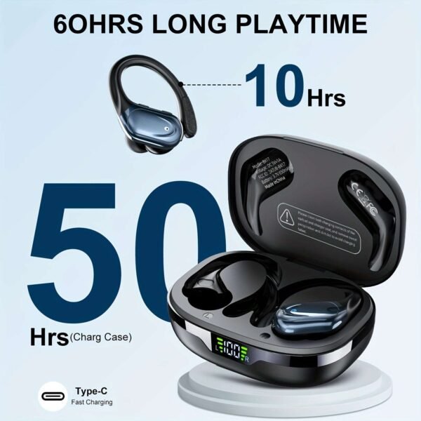 New Wireless Earbuds for Running Sports, Noise Cancelling Wireless Earphones with Earhooks Pure Bass Sound, Over Ear Headphones with Dual-LED Display, Earphones Built-in Microphone, Noise Cancelling Headset