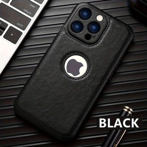 Logo View Compatible With IPhone 15/14/13/12 Pro Max Case Slim Premium Vegan Leather Classic Luxury Elegant Thin Cover, Shockproof Full Protection