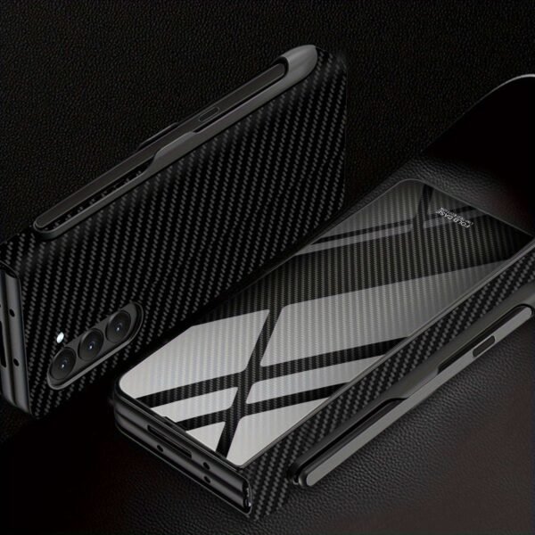 For Samsung Z Fold5 Glass Painted Mechanical Gear Pattern Mobile Phone Case Folding Screen Flip Pen Slot Faux Leather Glass Mobile Phone Case Business Special Simple Protective Cover