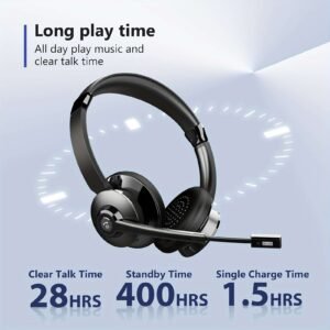 Wireless Headset With AI Noise Canceling, BT Headset With Microphone, V5.0 On Ear Headphone With USB Dongle & Mute Button Handsfree 26hrs For PC/Laptop/Smart Phone