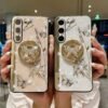 For Samsung Galaxy S23 FE/S23+/S23/S22+/S22/S21 Ultra/S21+/S21/A52 Phone Case Ladies Girl, Luxury Cute Sparkling Rhinestone Butterfly Flower Design With Ring Stand, Electroplated Glitter Girl Hard Case
